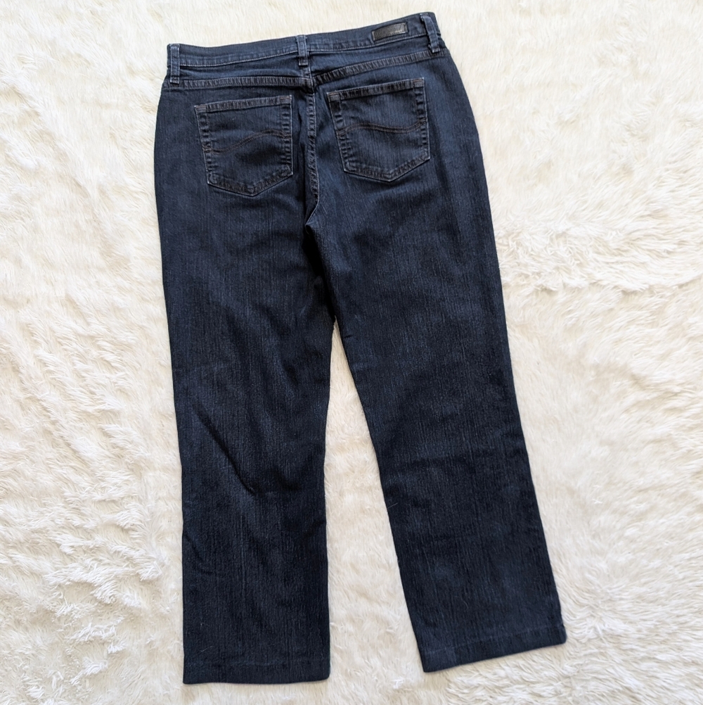 Lee Denim Dark Wash High Waisted Straight Leg Classic Retro Blue Jeans - Picture 5 of 12
